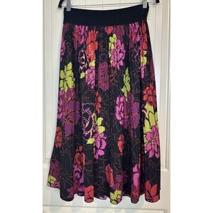 Metrowear Floral Multicolor Accordion Pleated High Waisted Midi Skirt Size L